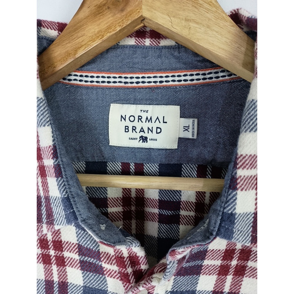 The Normal Brand Bear Flannel Size XL Button Shirt Mens Red Multi Colored Plaid - Picture 2 of 5